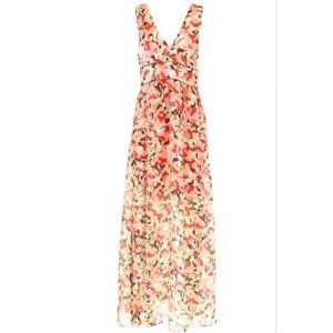 PINKO PINK HASKO ABITO FLORAL DEEP FRONT AND BACK MAXI DRESS